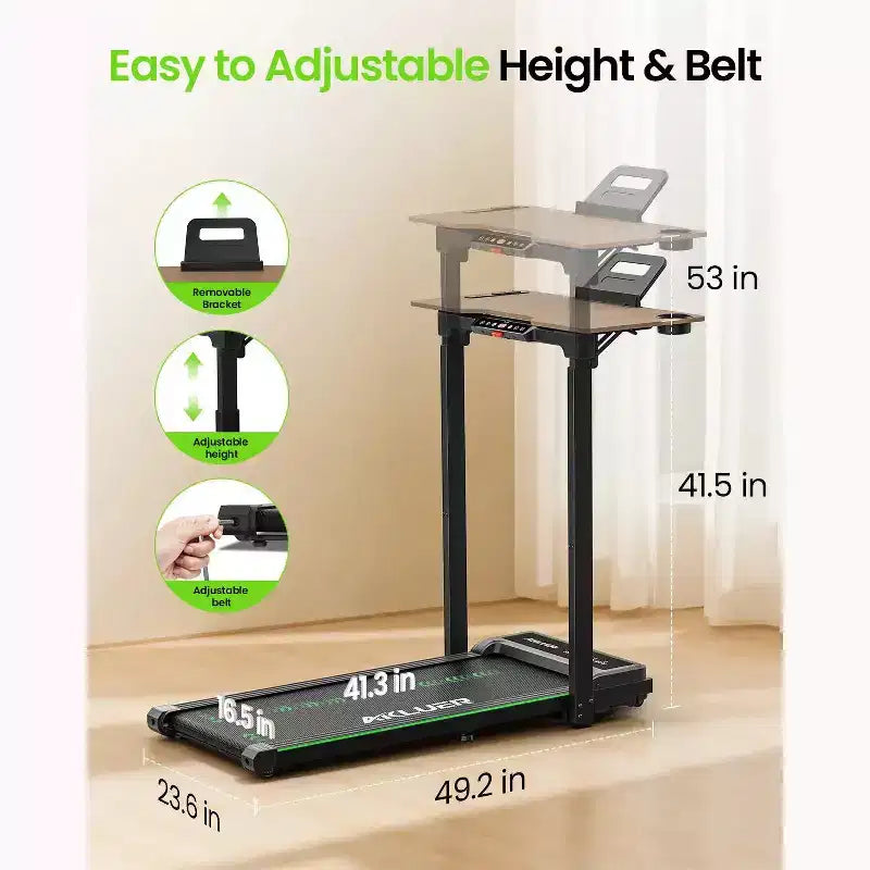 Tapis Roulant Akluer Walking Pad con Scrivania Regolabile, Tapis Roulant Compatto da Scrivania da 2,5HP con Telecomando, Tapis Roulant Pieghevole Silenzioso per Ufficio Domestico