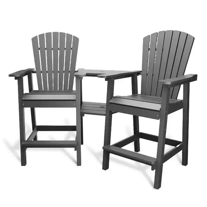 Outdoor Recycled Poly Adirondack Barstools with Connecting Tray, Tall Adirondack Chairs Bar Chairs for Deck, Patio Bar Stool Chair Set of 2