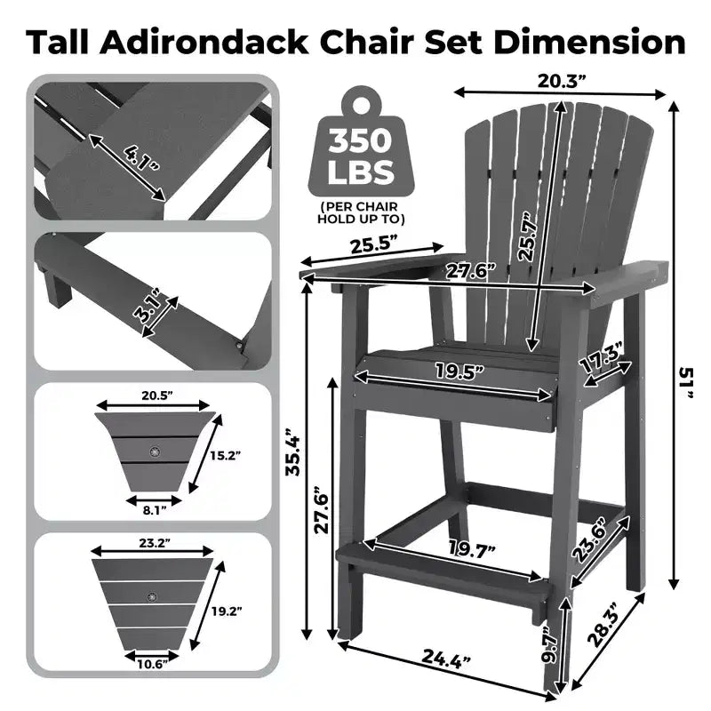 Outdoor Recycled Poly Adirondack Barstools with Connecting Tray, Tall Adirondack Chairs Bar Chairs for Deck, Patio Bar Stool Chair Set of 2