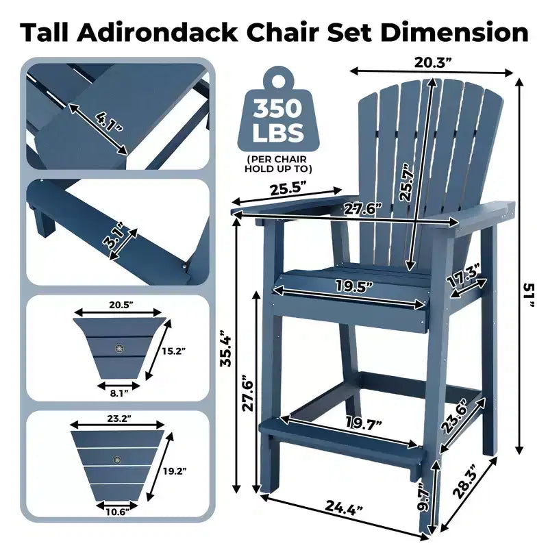 Outdoor Recycled Poly Adirondack Barstools with Connecting Tray, Tall Adirondack Chairs Bar Chairs for Deck, Patio Bar Stool Chair Set of 2
