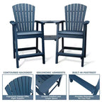 Outdoor Recycled Poly Adirondack Barstools with Connecting Tray, Tall Adirondack Chairs Bar Chairs for Deck, Patio Bar Stool Chair Set of 2