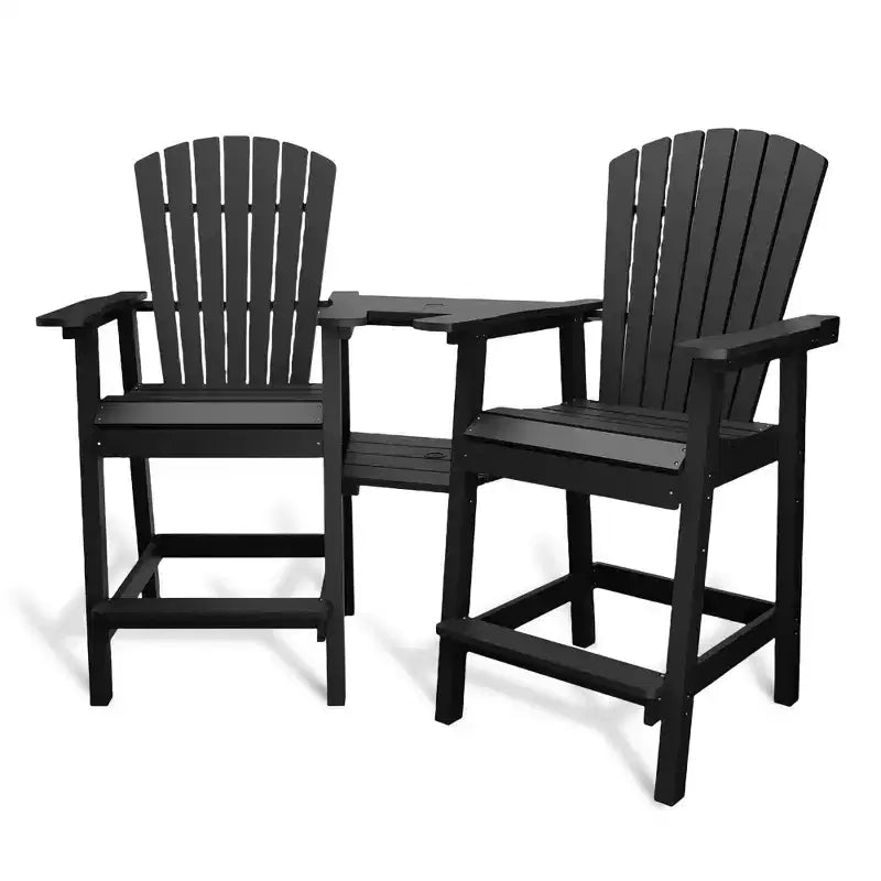 Outdoor Recycled Poly Adirondack Barstools with Connecting Tray, Tall Adirondack Chairs Bar Chairs for Deck, Patio Bar Stool Chair Set of 2