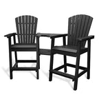 Outdoor Recycled Poly Adirondack Barstools with Connecting Tray, Tall Adirondack Chairs Bar Chairs for Deck, Patio Bar Stool Chair Set of 2