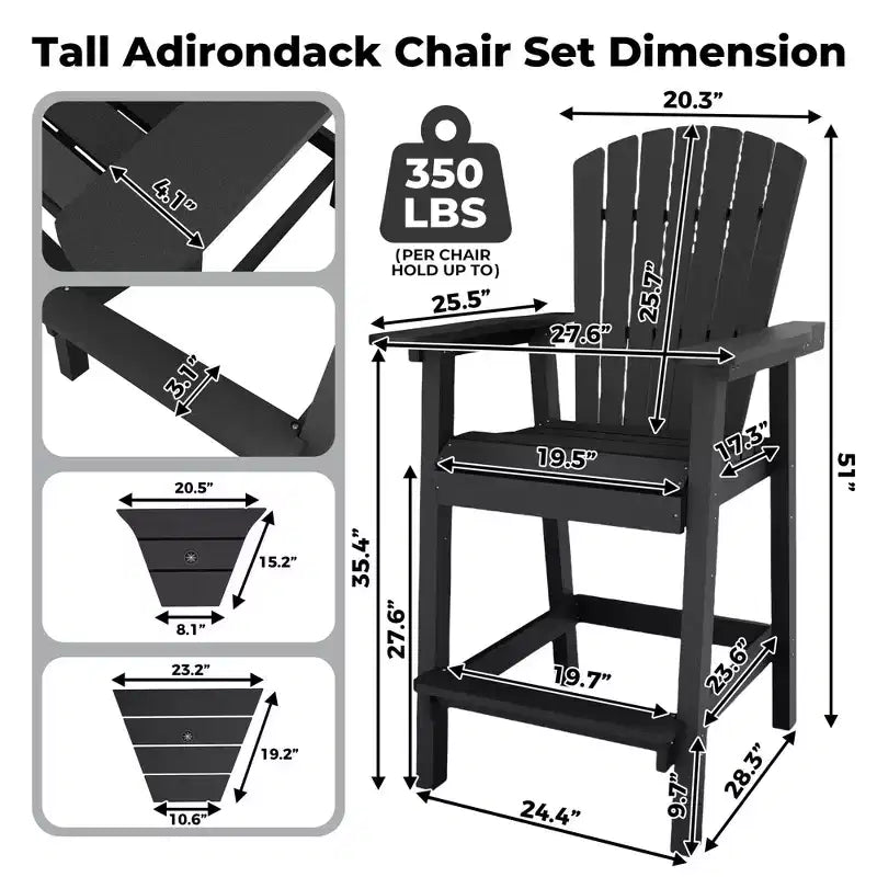 Outdoor Recycled Poly Adirondack Barstools with Connecting Tray, Tall Adirondack Chairs Bar Chairs for Deck, Patio Bar Stool Chair Set of 2