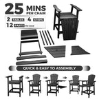 Outdoor Recycled Poly Adirondack Barstools with Connecting Tray, Tall Adirondack Chairs Bar Chairs for Deck, Patio Bar Stool Chair Set of 2