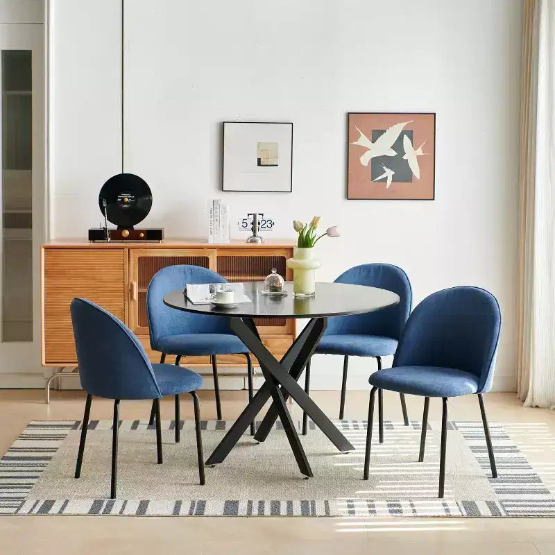 Tavolo da pranzo rotondo 42.1, tavolino da caffè di metà secolo con gambe incrociate in metallo, tavolo da cucina per 4-6 persone - ModernLuxe