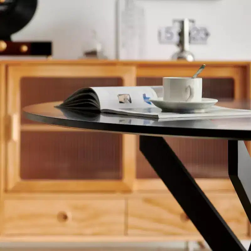 Tavolo da pranzo rotondo 42.1, tavolino da caffè di metà secolo con gambe incrociate in metallo, tavolo da cucina per 4-6 persone - ModernLuxe