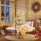 Acekool Twin Size Canopy Bed Frame with Upholstered Headboard, Metal Platform Kids Bed, Strong Slats, No Box Spring Needed