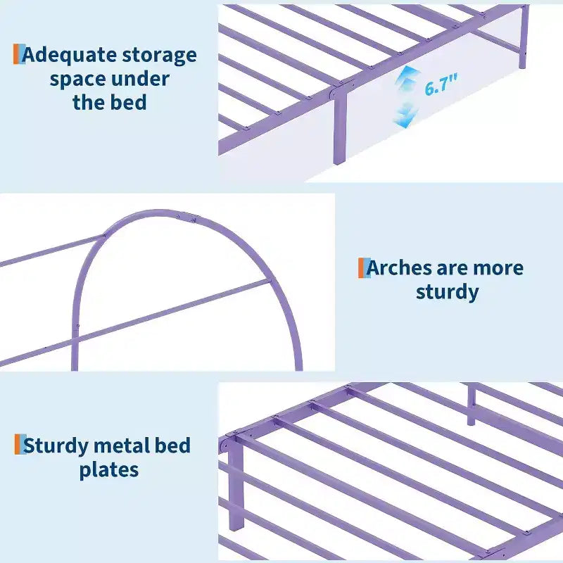 Acekool Twin Size Canopy Bed Frame with Upholstered Headboard, Metal Platform Kids Bed, Strong Slats, No Box Spring Needed