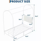 Acekool Twin Size Canopy Bed Frame with Upholstered Headboard, Metal Platform Kids Bed, Strong Slats, No Box Spring Needed