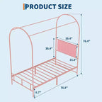Acekool Twin Size Canopy Bed Frame with Upholstered Headboard, Metal Platform Kids Bed, Strong Slats, No Box Spring Needed