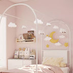 Acekool Twin Size Canopy Bed Frame with Upholstered Headboard, Metal Platform Kids Bed, Strong Slats, No Box Spring Needed