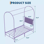 Acekool Twin Size Canopy Bed Frame with Upholstered Headboard, Metal Platform Kids Bed, Strong Slats, No Box Spring Needed