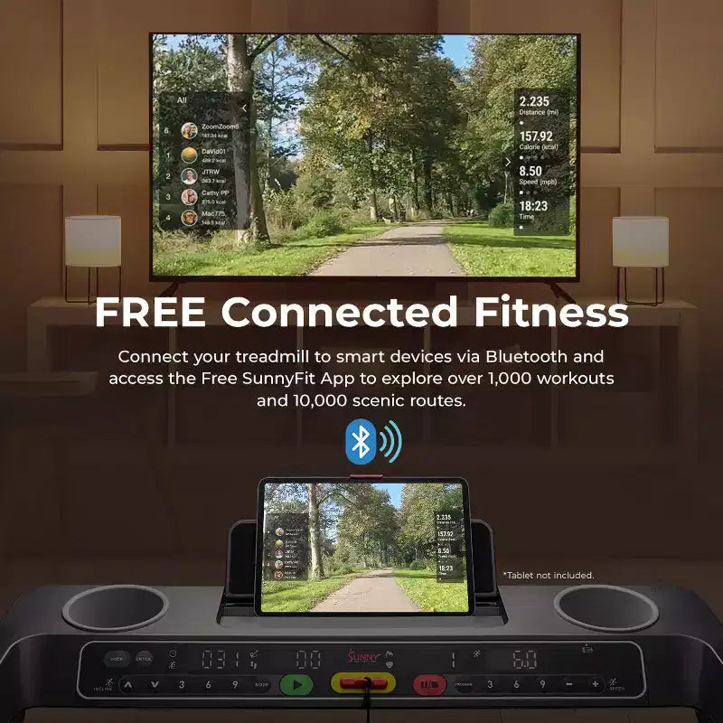 Tapis Roulant Pieghevole Intelligente Sunny Health & Fitness con 15 Livelli di Inclinazione Automatica, Nastro da Corsa Largo 50 cm e Connettività all'App SunnyFit tramite Bluetooth