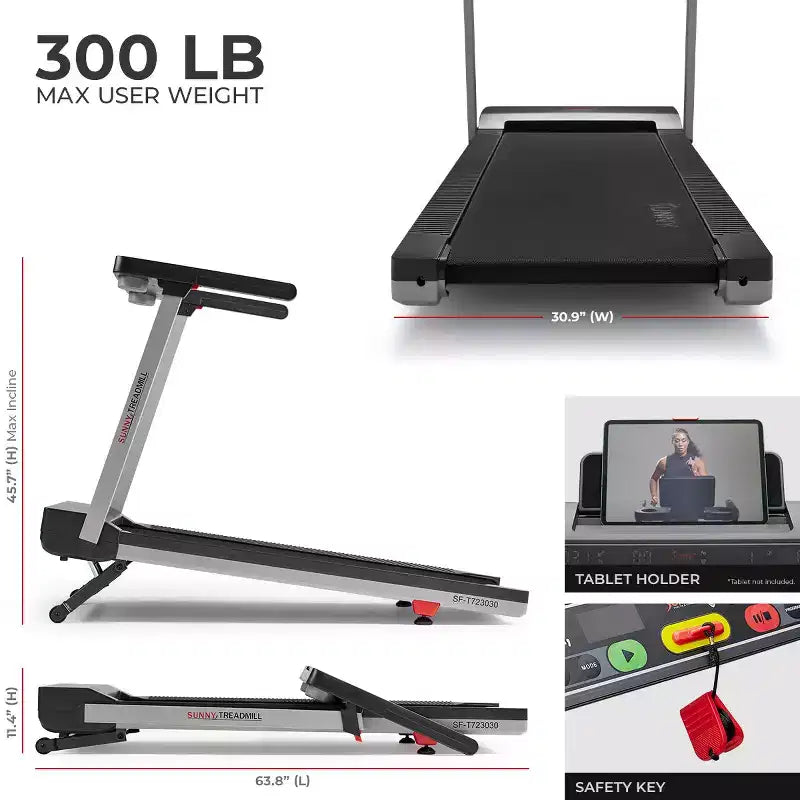 Tapis Roulant Pieghevole Intelligente Sunny Health & Fitness con 15 Livelli di Inclinazione Automatica, Nastro da Corsa Largo 50 cm e Connettività all'App SunnyFit tramite Bluetooth