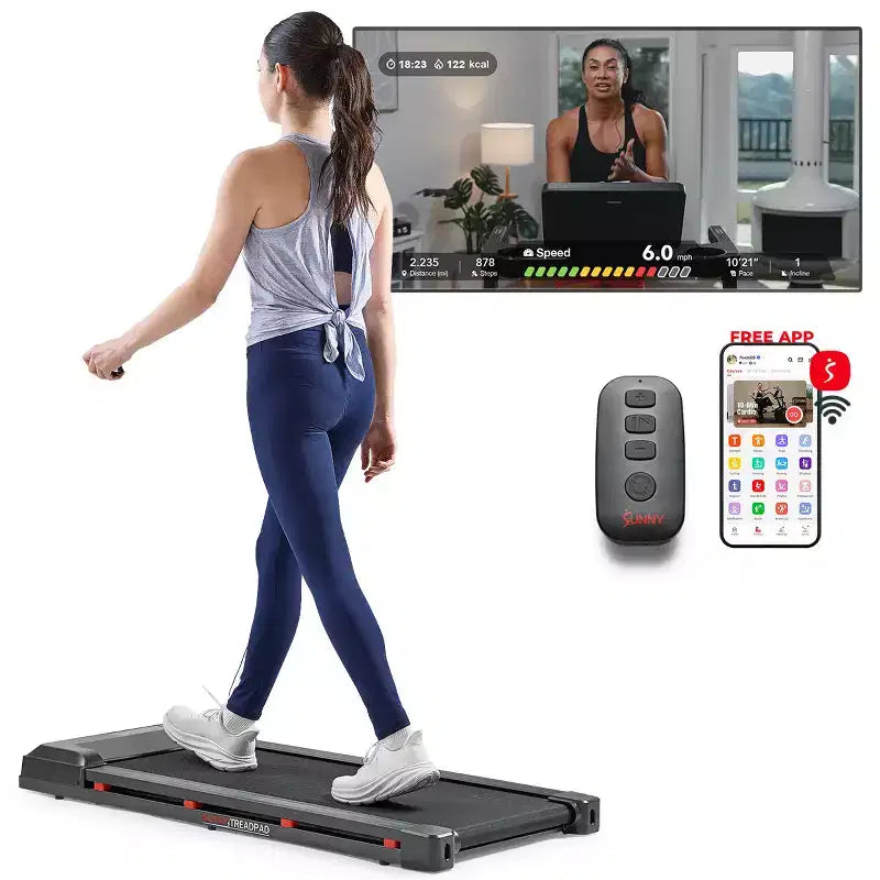 Tapis Roulant Intelligente Camminata Sunny Health & Fitness Treadpad 100 con Wi-Fi, Bluetooth, Ammortizzazione e Design Pieghevole Sotto Scrivania