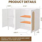 47.4 Rattan Sideboard Buffet Cabinet, Wooden Side board Accent Buffet With Power Outlet, Wood Sideboard With 4 Doors