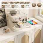 47.4 Rattan Sideboard Buffet Cabinet, Wooden Side board Accent Buffet With Power Outlet, Wood Sideboard With 4 Doors