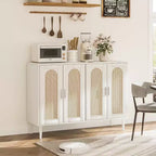 47.4 Rattan Sideboard Buffet Cabinet, Wooden Side board Accent Buffet With Power Outlet, Wood Sideboard With 4 Doors