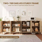 47.4 Rattan Sideboard Buffet Cabinet, Wooden Side board Accent Buffet With Power Outlet, Wood Sideboard With 4 Doors