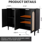 47.4 Rattan Sideboard Buffet Cabinet, Wooden Side board Accent Buffet With Power Outlet, Wood Sideboard With 4 Doors