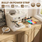 47.4 Rattan Sideboard Buffet Cabinet, Wooden Side board Accent Buffet With Power Outlet, Wood Sideboard With 4 Doors