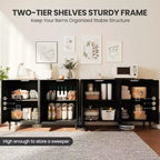 47.4 Rattan Sideboard Buffet Cabinet, Wooden Side board Accent Buffet With Power Outlet, Wood Sideboard With 4 Doors