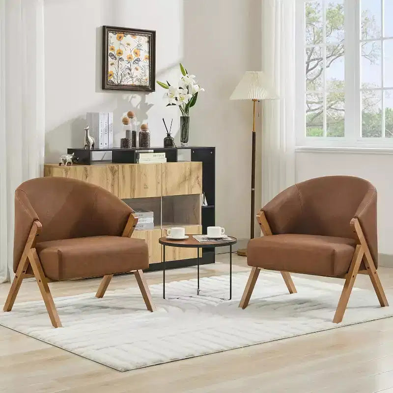 Modern Accent Chair, Mid Century Accent Chair with PU, Upholstered Comfy Reading Chair, Armless Side Sofa Chair for Living Room Bedroom