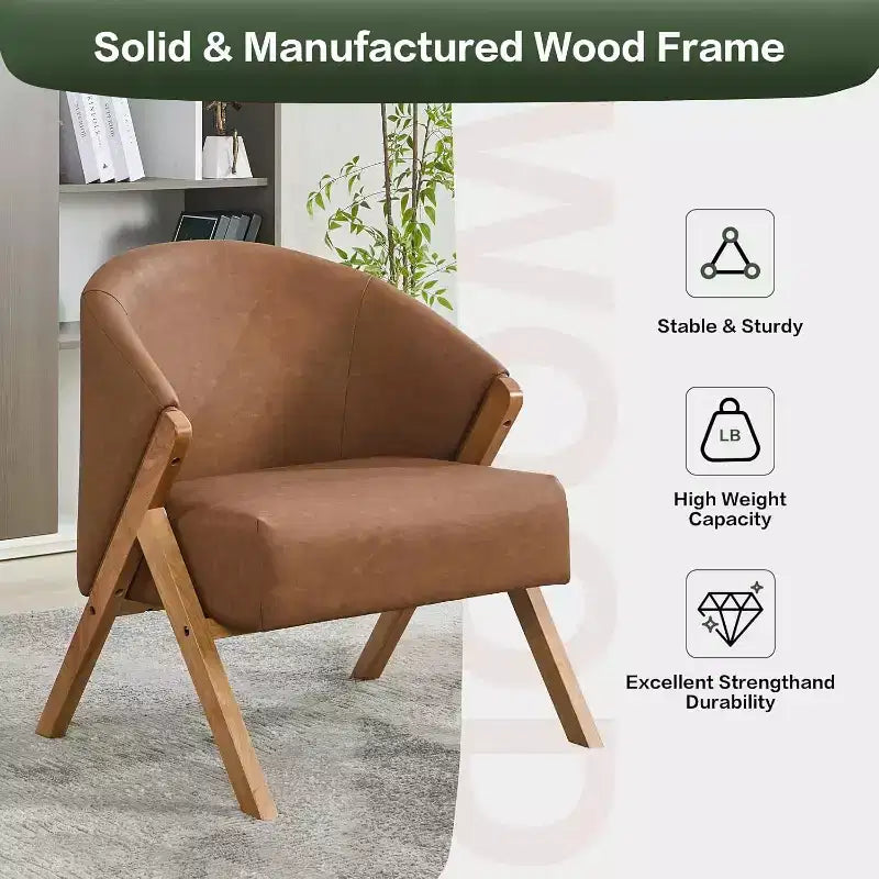 Modern Accent Chair, Mid Century Accent Chair with PU, Upholstered Comfy Reading Chair, Armless Side Sofa Chair for Living Room Bedroom