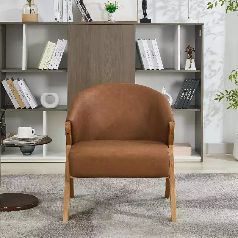 Modern Accent Chair, Mid Century Accent Chair with PU, Upholstered Comfy Reading Chair, Armless Side Sofa Chair for Living Room Bedroom