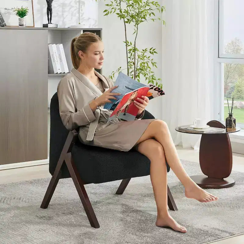 Poltrona moderna, poltrona di metà secolo in PU, comoda poltrona da lettura imbottita, poltrona laterale senza braccioli per soggiorno e camera da letto