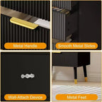 Cassettiera a 5 cassetti scanalati - Mobile contenitore moderno con accenti dorati per camera da letto e soggiorno
