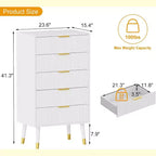 Cassettiera a 5 cassetti scanalati - Mobile contenitore moderno con accenti dorati per camera da letto e soggiorno