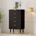 Fluted 5-Drawer Dresser - Gold Accent Modern Storage Cabinet for Bedroom & Living Room