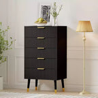 Fluted 5-Drawer Dresser - Gold Accent Modern Storage Cabinet for Bedroom & Living Room