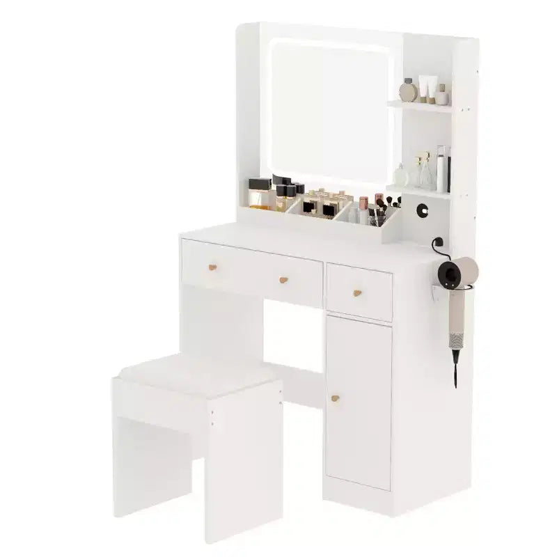 GustoWave Vanity Desk with Mirror and Lights, Power Outlet, Makeup Vanity Table Set with Stool, 3 Lighting Modes,Adjustable Brightness, Dressing Table