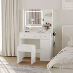 GustoWave Scrivania da trucco con specchio e luci, presa di corrente, set da toilette con sgabello, 3 modalità di illuminazione, luminosità regolabile, tavolo da trucco