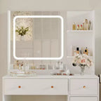 GustoWave Scrivania da trucco con specchio e luci, presa di corrente, set da toilette con sgabello, 3 modalità di illuminazione, luminosità regolabile, tavolo da trucco