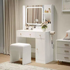GustoWave Scrivania da trucco con specchio e luci, presa di corrente, set da toilette con sgabello, 3 modalità di illuminazione, luminosità regolabile, tavolo da trucco
