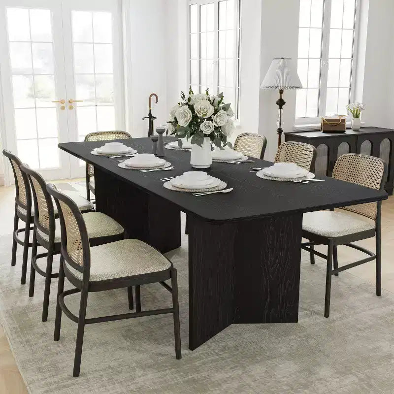PexFix 79 x 33.5 Tavolo da Pranzo in Legno Massello Stile Rustico con Gambe a V e Piano Quadrato in Legno per Sale da Pranzo Moderne e Riunioni di Famiglia Nero