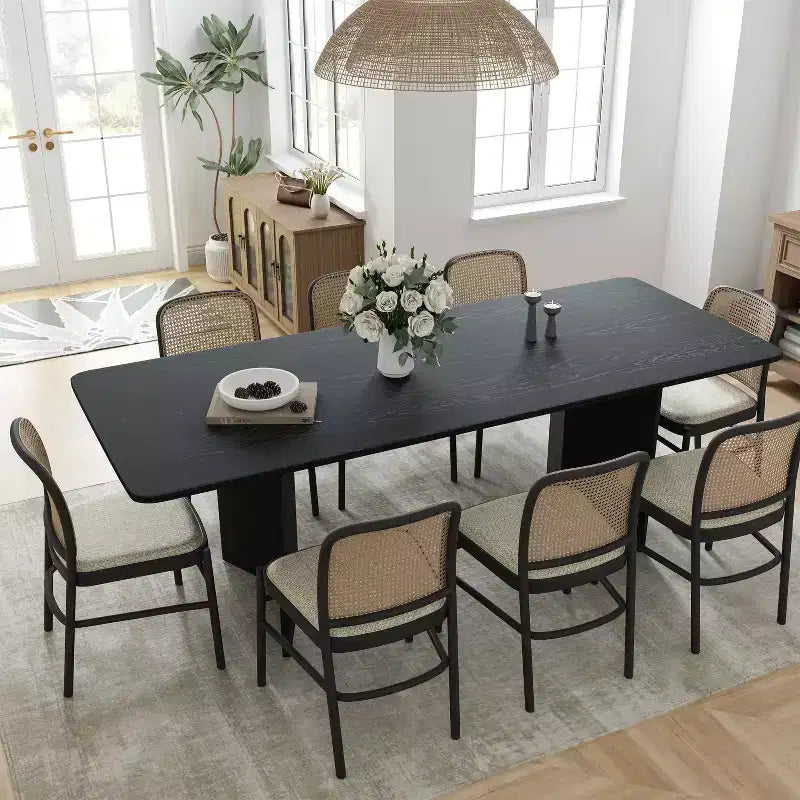 PexFix 79 x 33.5 Tavolo da Pranzo in Legno Massello Stile Rustico con Gambe a V e Piano Quadrato in Legno per Sale da Pranzo Moderne e Riunioni di Famiglia Nero
