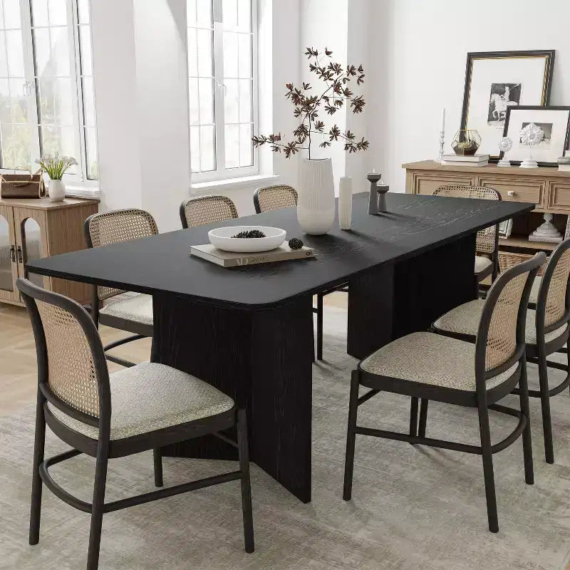 PexFix 79 x 33.5 Tavolo da Pranzo in Legno Massello Stile Rustico con Gambe a V e Piano Quadrato in Legno per Sale da Pranzo Moderne e Riunioni di Famiglia Nero