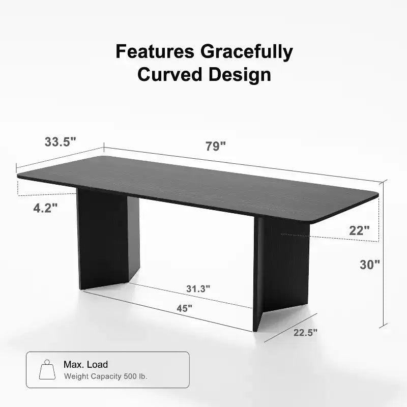 PexFix 79 x 33.5 Tavolo da Pranzo in Legno Massello Stile Rustico con Gambe a V e Piano Quadrato in Legno per Sale da Pranzo Moderne e Riunioni di Famiglia Nero