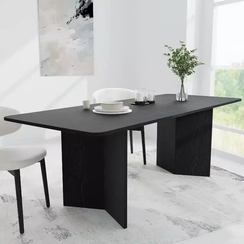 PexFix 79 x 33.5 Tavolo da Pranzo in Legno Massello Stile Rustico con Gambe a V e Piano Quadrato in Legno per Sale da Pranzo Moderne e Riunioni di Famiglia Nero