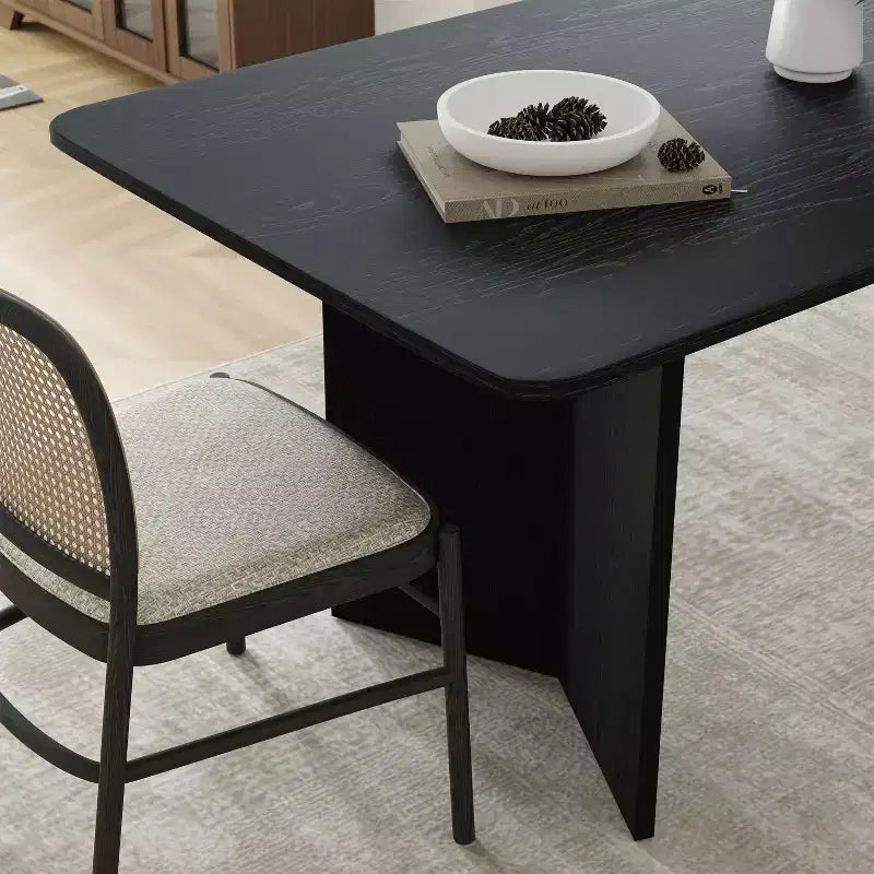 PexFix 79 x 33.5 Tavolo da Pranzo in Legno Massello Stile Rustico con Gambe a V e Piano Quadrato in Legno per Sale da Pranzo Moderne e Riunioni di Famiglia Nero