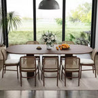 PexFix 79 x 33,5 Tavolo da Pranzo in Legno Massello Stile Rustico con Gambe a V e Piano Ovale in Legno per Sale da Pranzo Moderne e Riunioni di Famiglia Noce