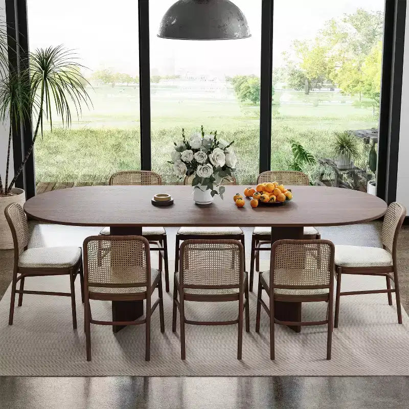 PexFix 79 x 33,5 Tavolo da Pranzo in Legno Massello Stile Rustico con Gambe a V e Piano Ovale in Legno per Sale da Pranzo Moderne e Riunioni di Famiglia Noce