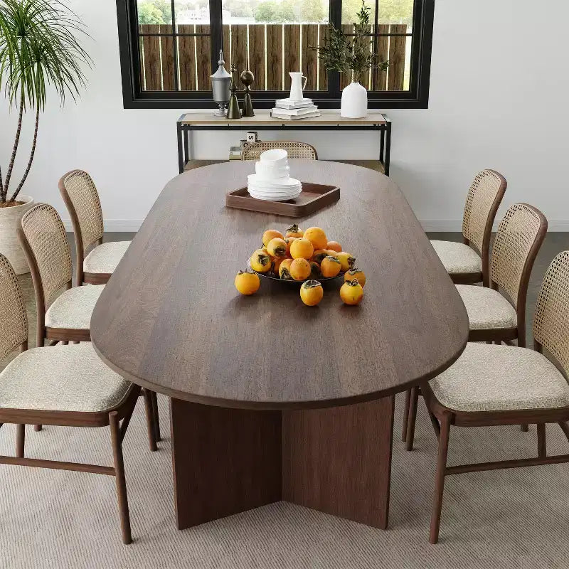 PexFix 79 x 33,5 Tavolo da Pranzo in Legno Massello Stile Rustico con Gambe a V e Piano Ovale in Legno per Sale da Pranzo Moderne e Riunioni di Famiglia Noce