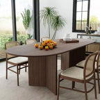 PexFix 79 x 33,5 Tavolo da Pranzo in Legno Massello Stile Rustico con Gambe a V e Piano Ovale in Legno per Sale da Pranzo Moderne e Riunioni di Famiglia Noce