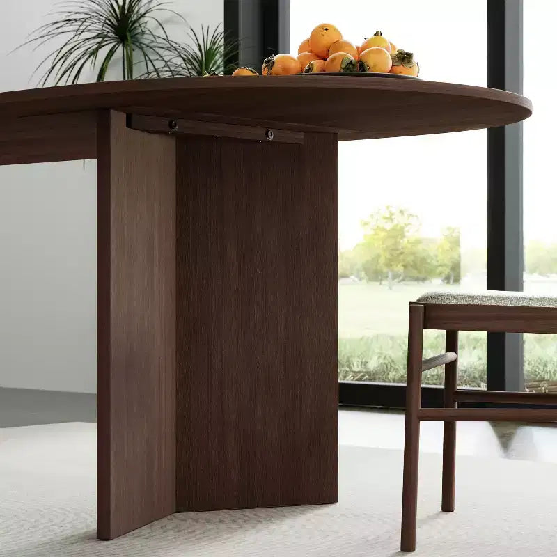 PexFix 79 x 33,5 Tavolo da Pranzo in Legno Massello Stile Rustico con Gambe a V e Piano Ovale in Legno per Sale da Pranzo Moderne e Riunioni di Famiglia Noce
